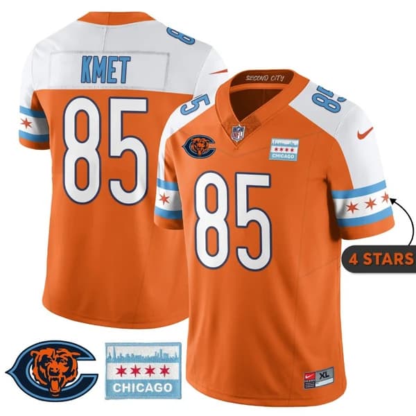 Men's Chicago Bears #85 Cole Kmet Orange Alternate City Edition F.U.S.E. With Chicago Flag Vapor Untouchable Limited Stitched Football Jersey